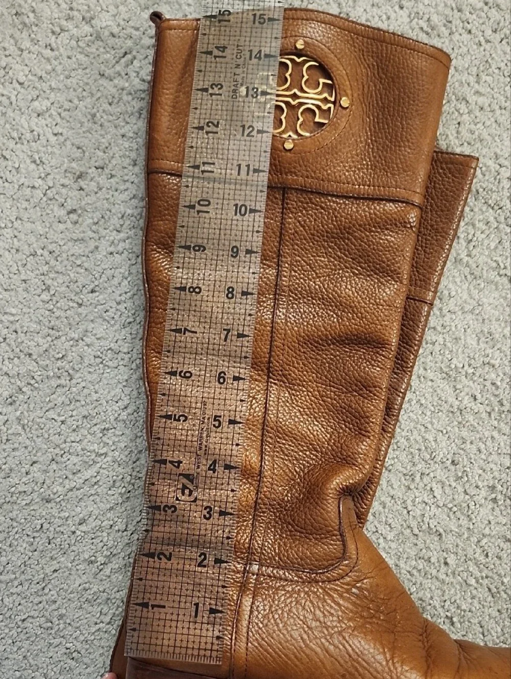 Tory Burch Cognac Leather Knee-High Boots with Gold Logo